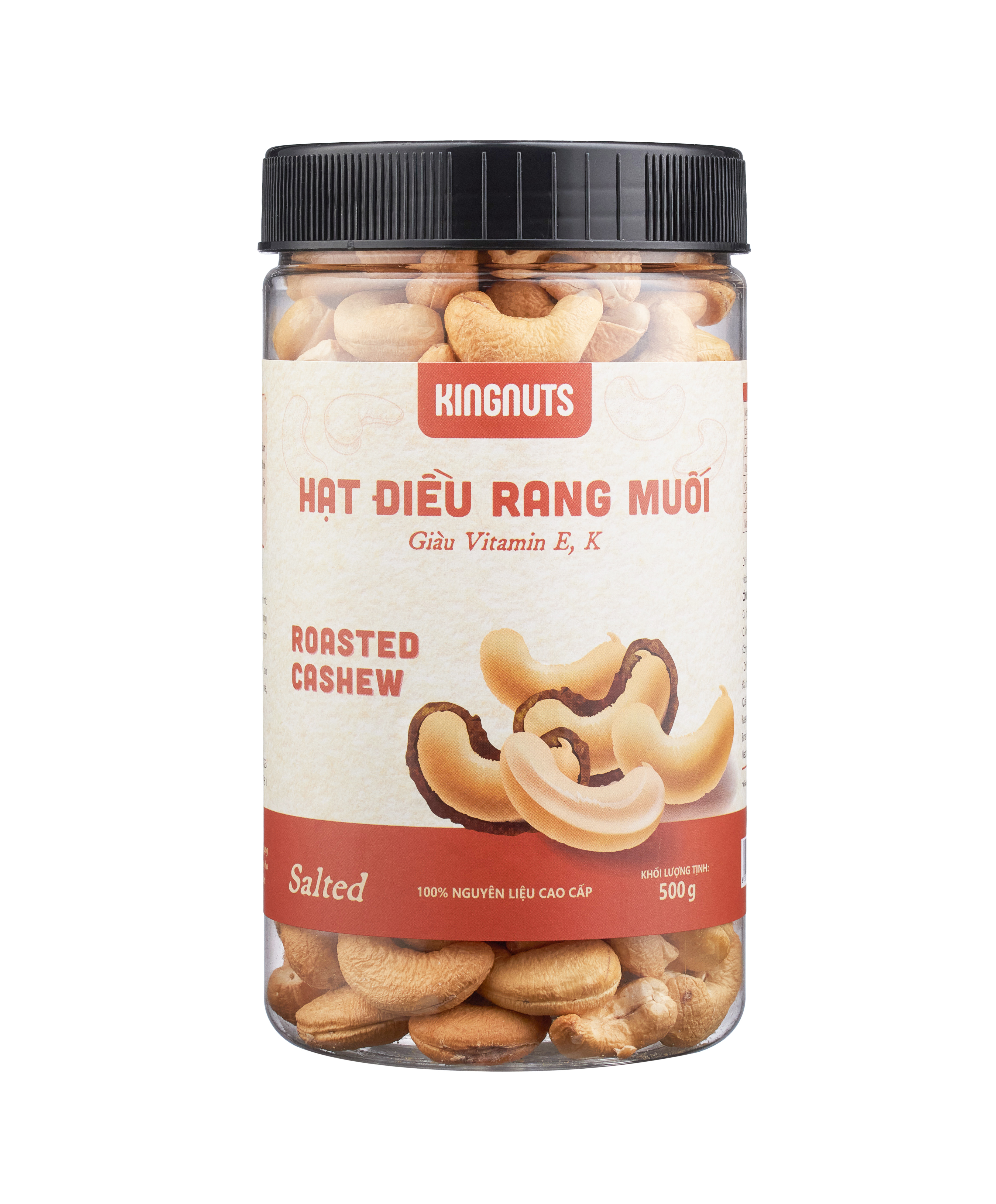 Hạt điều rang muối bốc vỏ lụa KingNuts 179g, 330g, 500g - Sản phẩm hạt điều Bình Phước cao cấp, hàng loại 1, size đại (A+), thơm ngon, nguyên hạt điều to