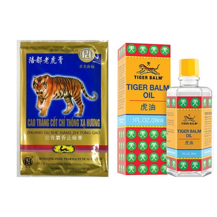 Dầu Con Cọp Tiger Balm 28ml + Miếng dán Con Cọp loại 7 chữ ( Gói 4 miếng )