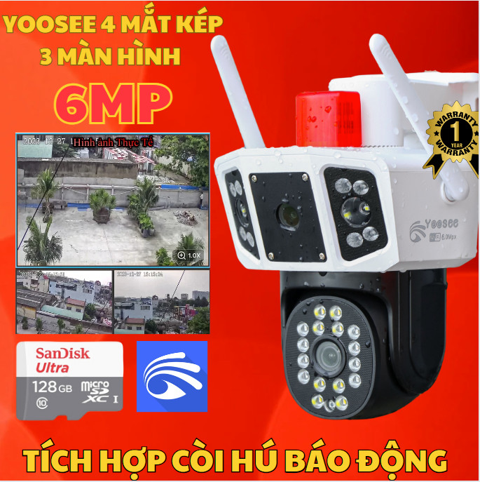 Camera 3 MẮT KÉP Ngoài Trời Yoosee 6MP - Kết nối WIfi nhanh chóng - Xem 3 màn hình cùng lúc - Bảo hà
