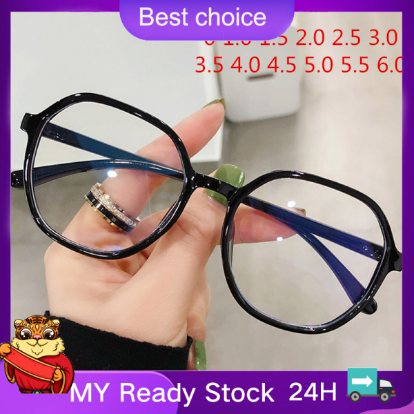 Giá bán 🔥Hộp đựng kính miễn phí🔥-1.0 1.5 2.0 2.5 to 6.0 Finished Myopia Glasses Women Men Plastic Polygon Eyeglasses Black Clear Students Short-sight Eyewear