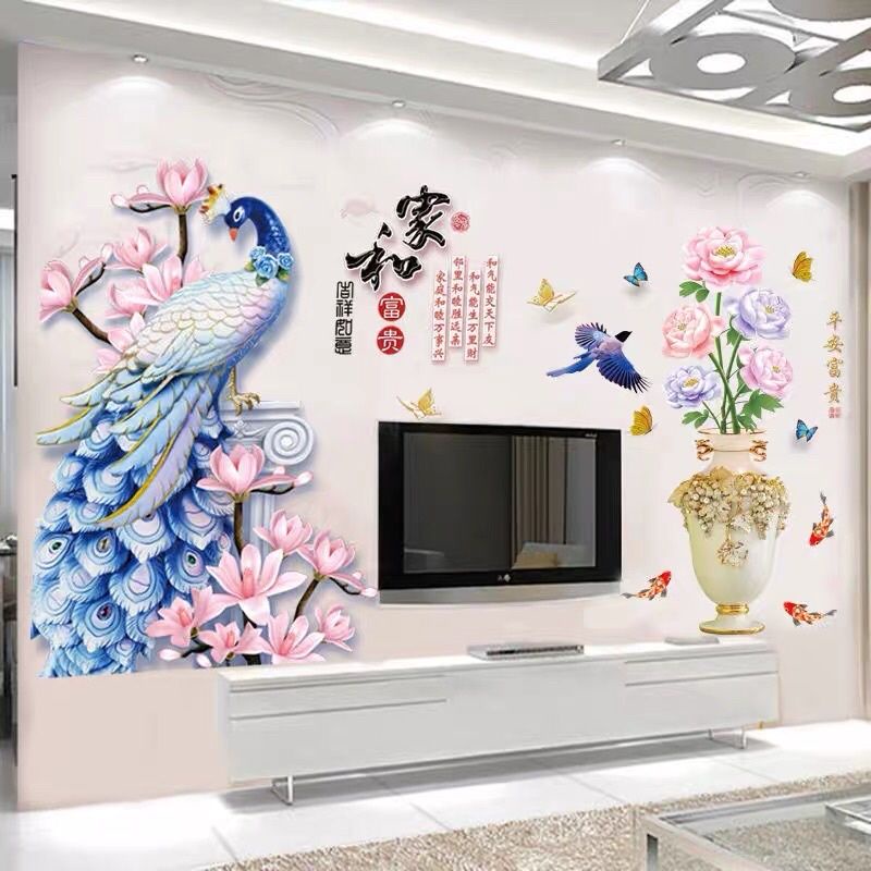 Decal dán tường công và bình hoa 03