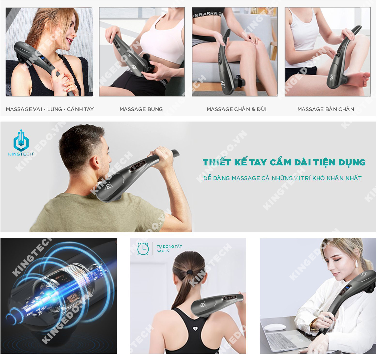 Máy Massage Cầm Tay Đa Năng Cao Cấp KINGTECH KT1768 - Máy Mát Xa Toàn Thân Không Dây - Chuyên Sâu Cho Cổ, Vai Gáy, Bụng, Lưng, Cánh Tay, Chân - Giảm Đau Mỏi Cho Dân Văn Phòng, Gymer, Người Già, Người Lao Động Nặng - Chính Hãng