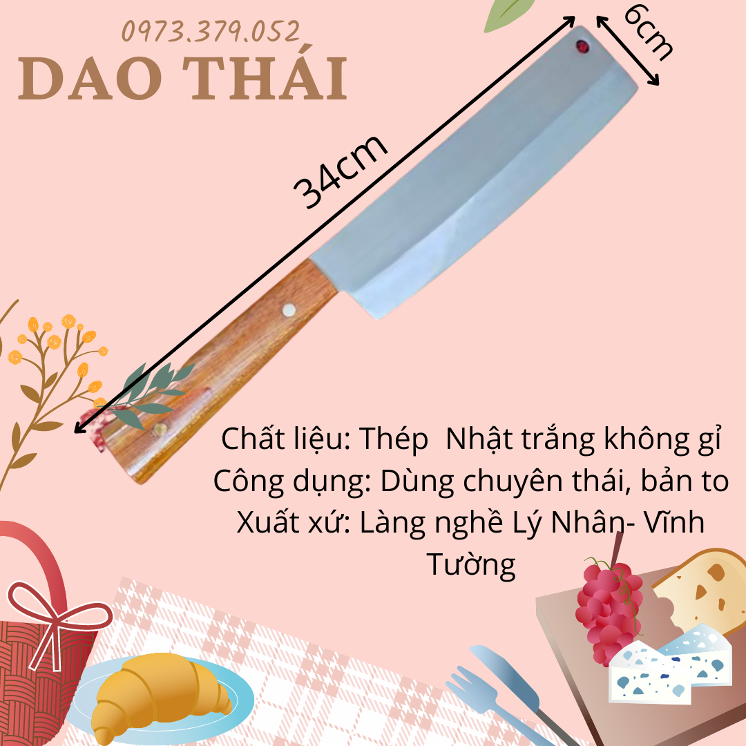 Dao thái thịt bằng thép nhật trắng, rèn thủ công