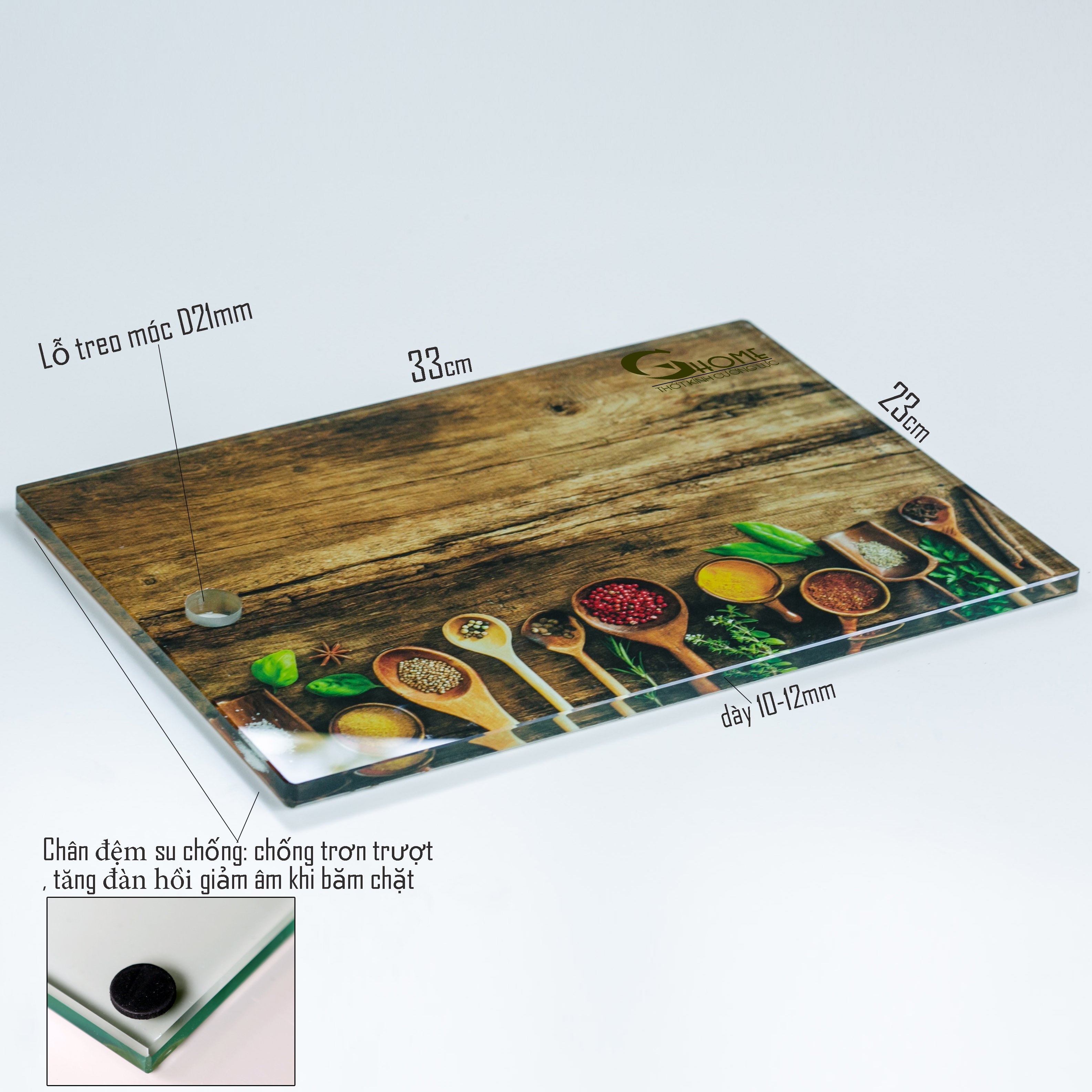 Thớt Kính Cường Lực 3D Vân Gỗ 10mm GHOME
