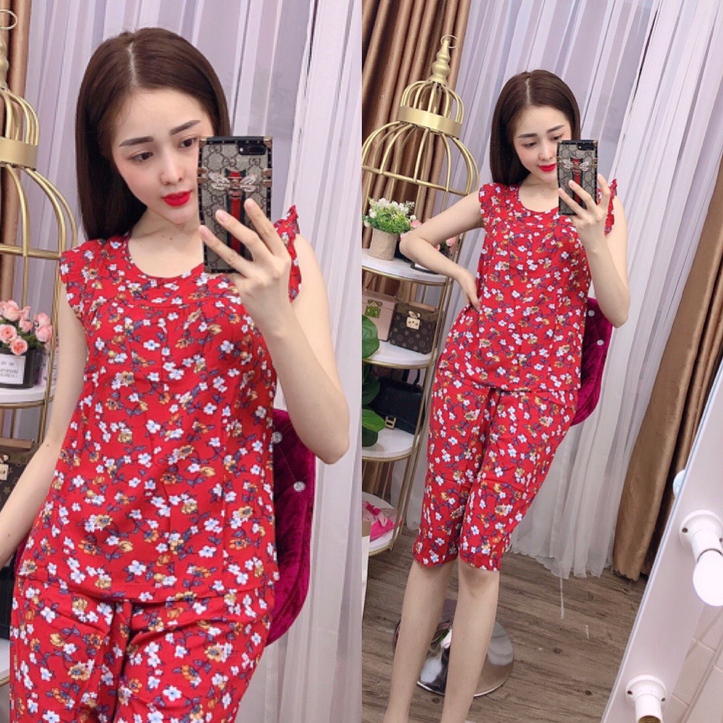 Đồ bộ lanh , bộ mặc nhà ,quần lửng tay cánh tiên, họa tiết hoa nhí giao hoa ngẫu nhiên - TL24