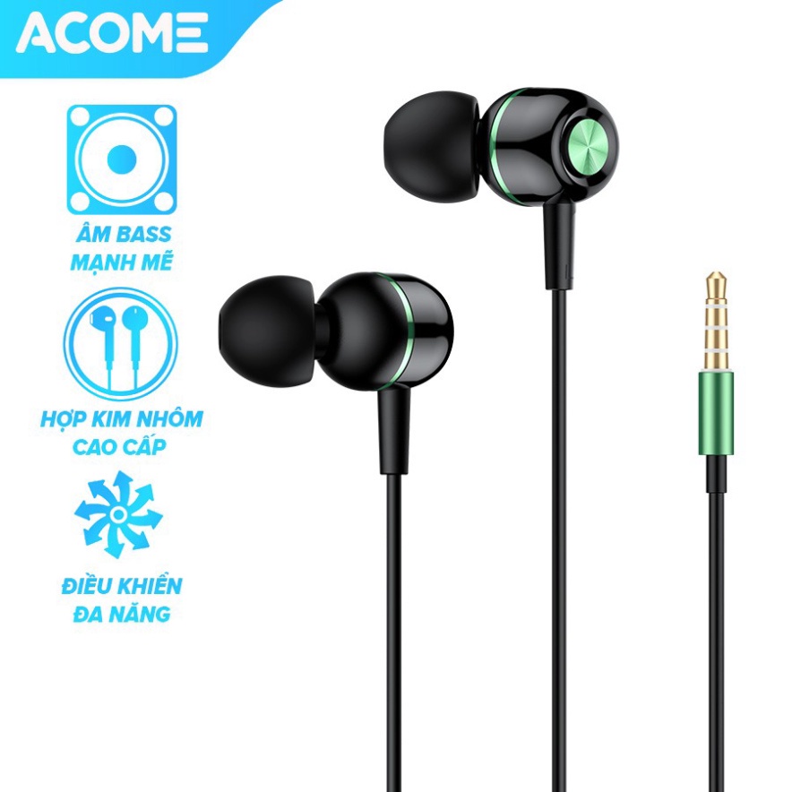 Tai nghe nhét tai acome aw02, cổng tham gia 3.5mm, nút bấm đa năng, âm thanh sống động, trung thực, dễ chịu khi đeo