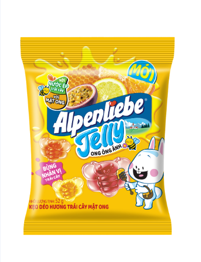 Kẹo Dẻo Nhân Hương Trái Cây Mật Ong Alpenliebe Jelly Ong Óng Ánh (Dây 8 gói x 24g)