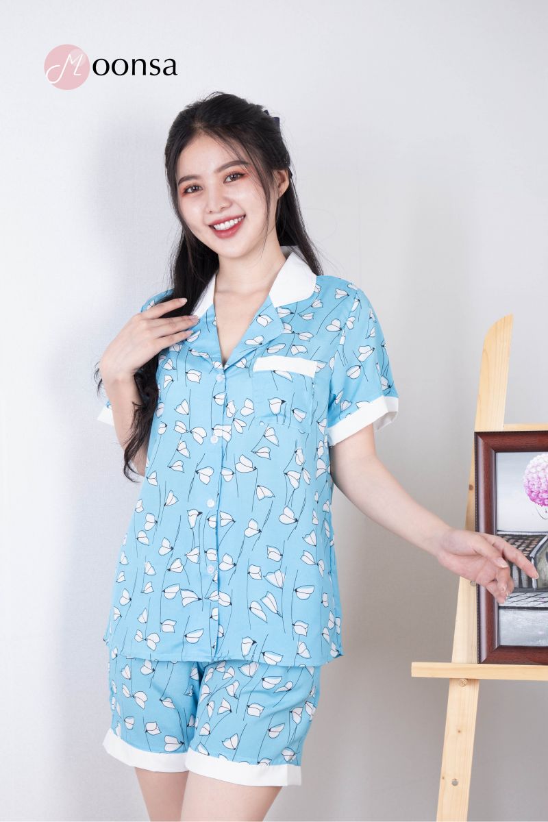 Bộ đồ ngủ Pijama Lụa Bạch Hoa Thanh [Moonsa]