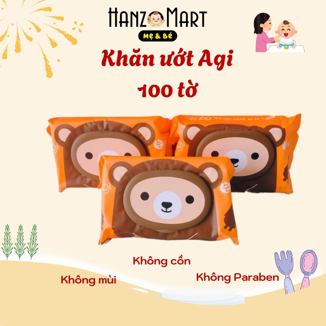 [Agi] Khăn Ướt Agi Không Mùi 100 Tờ Cho Bé