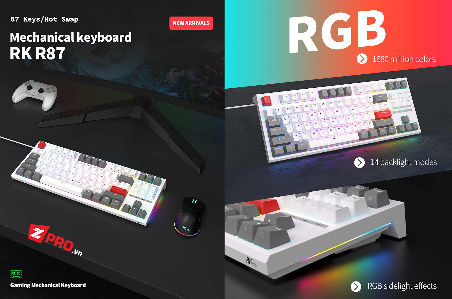 Zpro.vn - Bàn phím cơ Royal Kludge RK R87 (Hotswap, Keycap PBT)