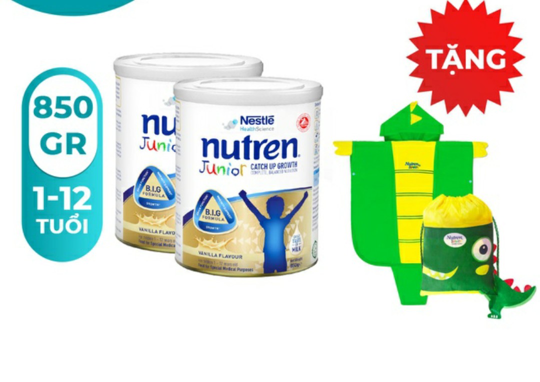 Date T8/25 - [Tặng 1 Balo và Áo Choàng Tắm Khủng Long] Combo 2 Lon Nutren Junior 850gr/lon