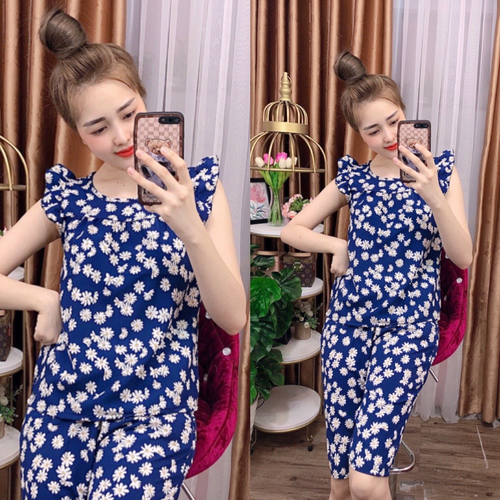 ĐỒ BỘ LỤA LỬNG MẶC NHÀ HỌA TIẾT HOA NHÍ  (ẢNH THẬT) CÓ SIZE 40-75KG - LUA21