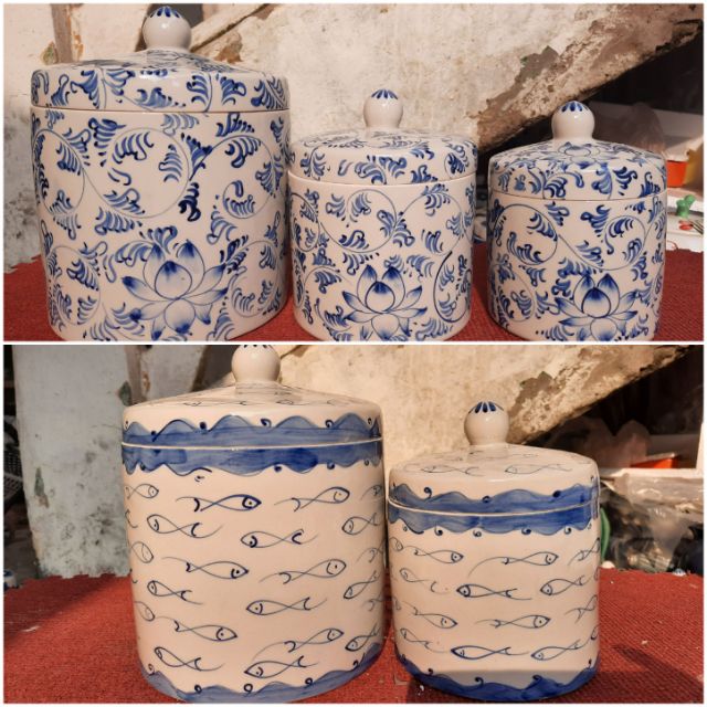 Hũ đựng muối, gạo, muối dưa cà hoạ tiết Bát Tràng