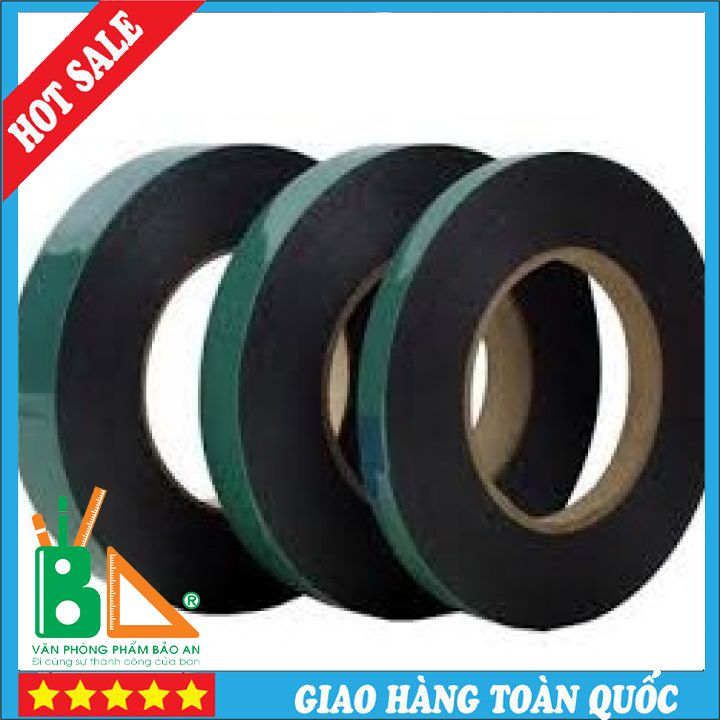 Băng Dính 2 Mặt Xốp Xanh Đen 2Cm ( combo 5 cuộn ) ,dùng được trên nhiều vật liệu khác nhau như nhôm, nhựa, composite, kính, gỗ..