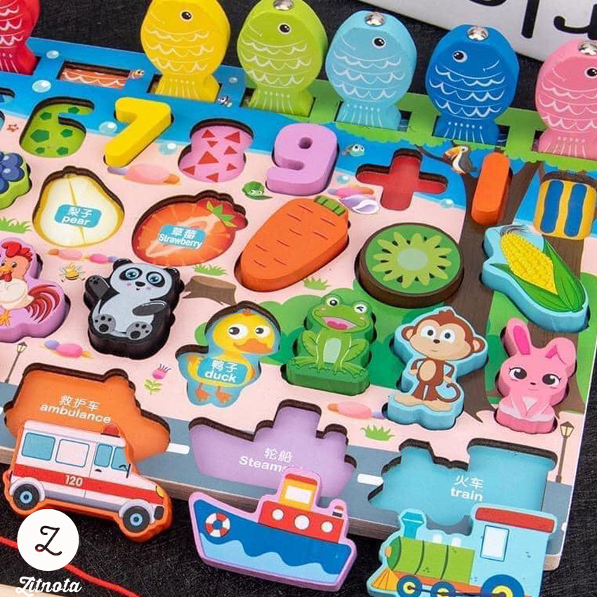 [Đồ chơi trí tuệ] Bộ đồ chơi câu cá và ghép số học đếm mẫu mới, Bộ bảng số thông minh bằng gỗ an toàn cho bé, đồ chơi giáo dục