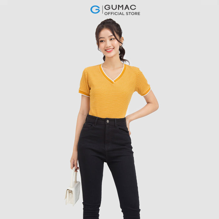 Áo thun nữ GUMAC ATC06020 gân phối bo
