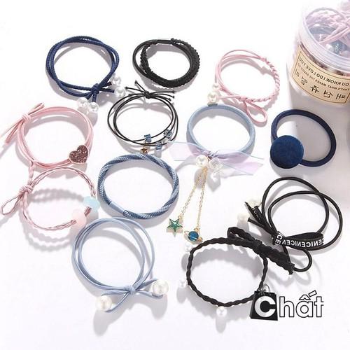 Hộp 12 dây cột tóc Hàn Quốc siêu đẹp siêu bền - Đủ màu