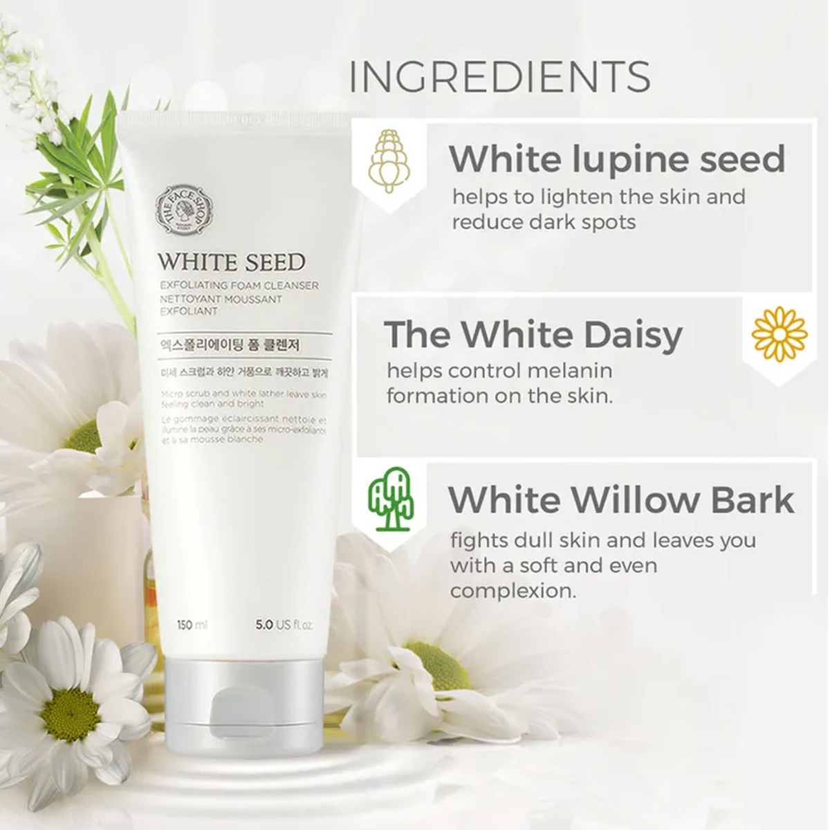 Sữa Rửa Mặt Dưỡng Da Trắng Sáng The Face Shop White Seed Exfoliating Cleansing Foam 150ml