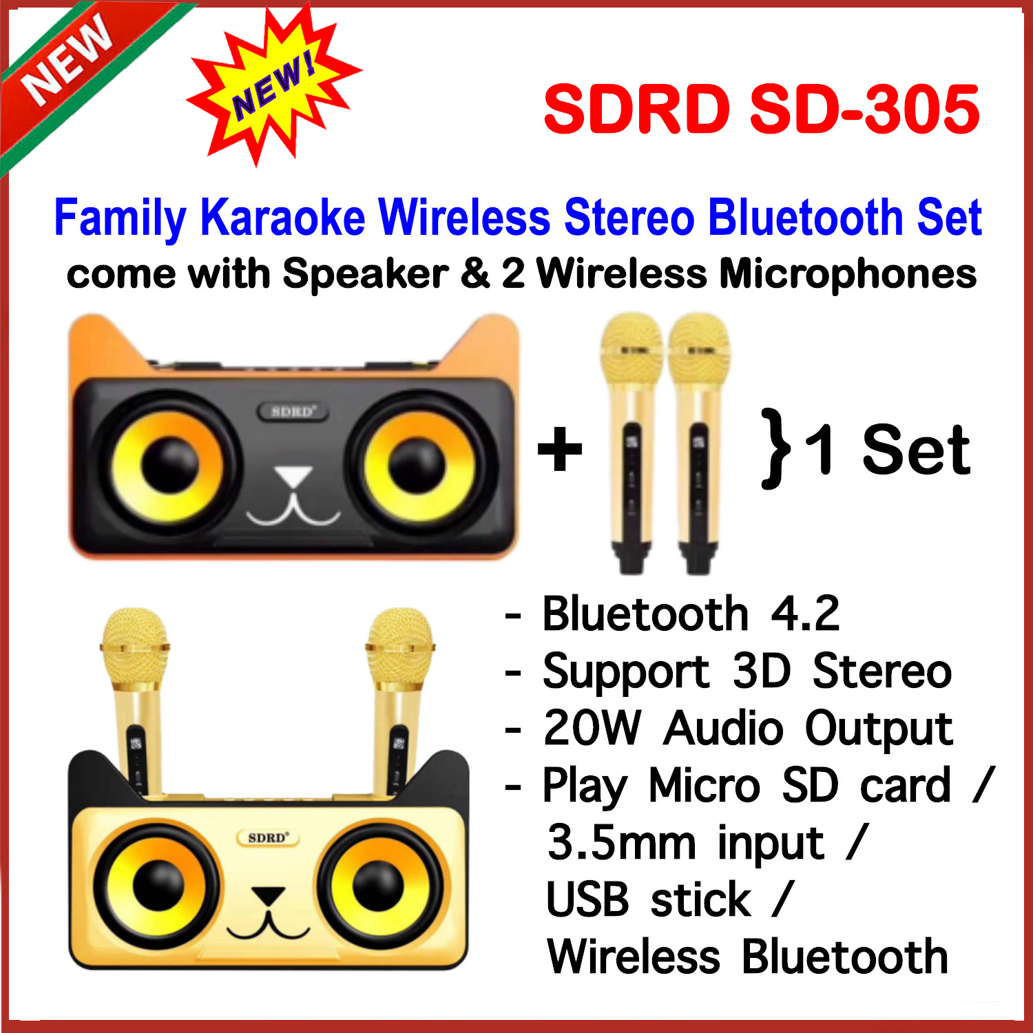 Mich hát Karaoke Bluetooth,Micro Kèm Loa 3 trong 1 Hát Karaoke Bluetooth Cực Hay,Loa Bluetooth Karaok Sd 301 Thiết Kế Đẹp Mắt Cá Tính Âm Thanh Vang Vòm Sống Động Micro Cực Nhạy Hút Âm Cực Tốt Echo Chuẩn