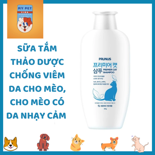 Sữa tắm thảo dược chống viêm da cho mèo, cho mèo có da nhạy cảm - PRUNUS PREMIER CAT SHAMPOO