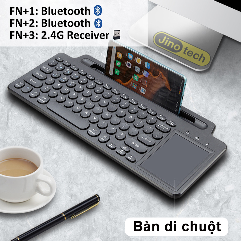 Bàn phím không dây 2 chế độ bluetooth và 2.4GHZ JINOTECH BK569s cho máy tính, điện thoại, table, PC , bàn phím văn phòng