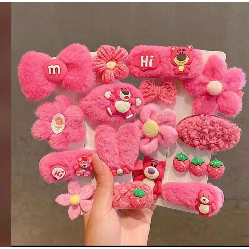 Sét 7 Kẹp Tóc Gấu Dâu Phong Cách Dễ Thương