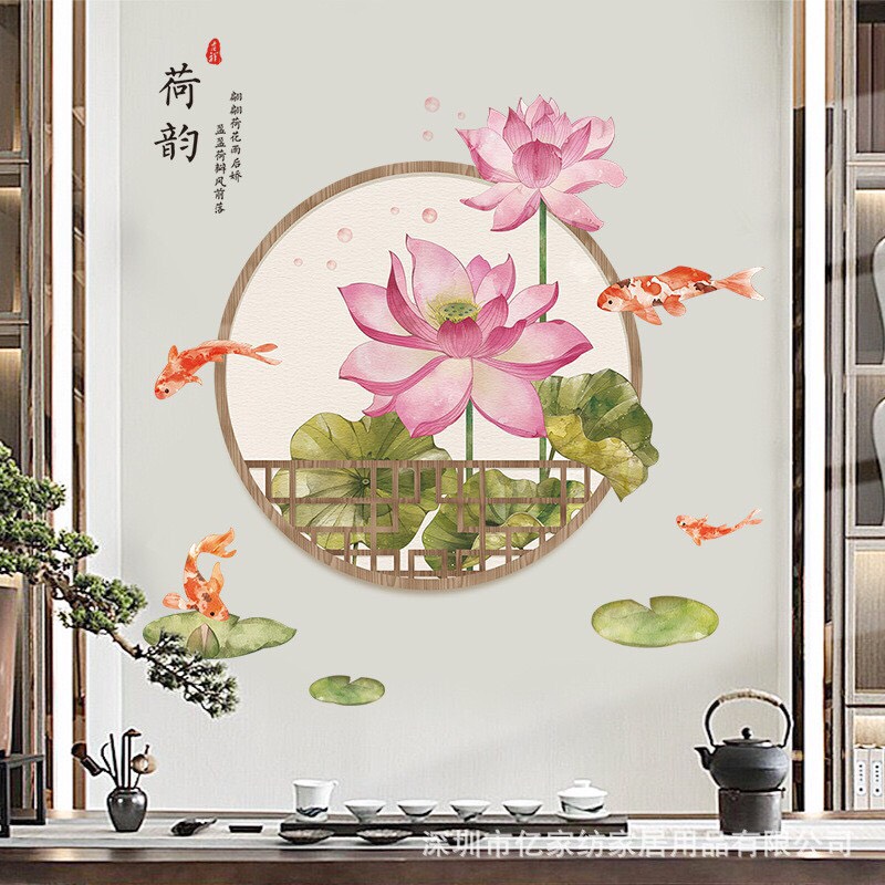 Decal dán tường phonng cảnh hoa sen QR 9193 trang trí phòng ngủ, phòng khách