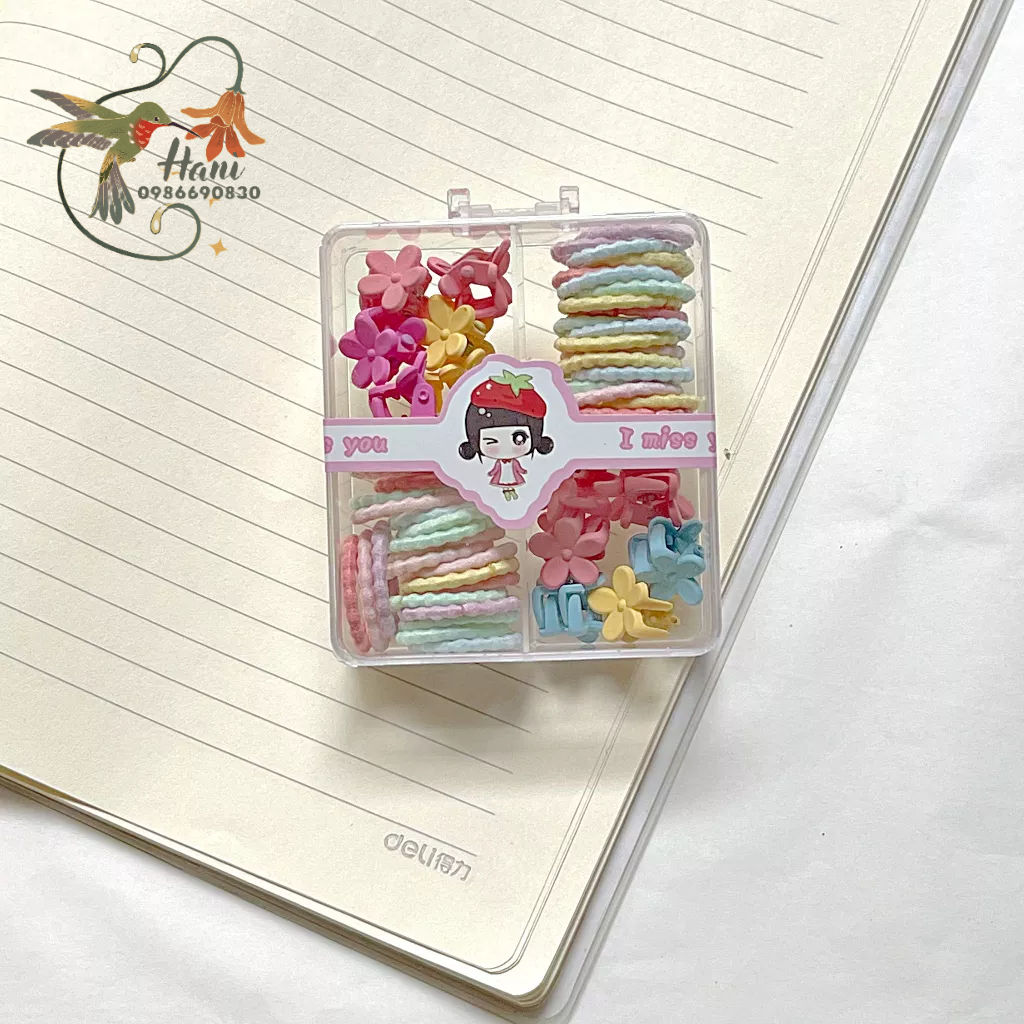 Set Hộp 40 Dây Cột và 12 Kẹp Tóc Cho Bé