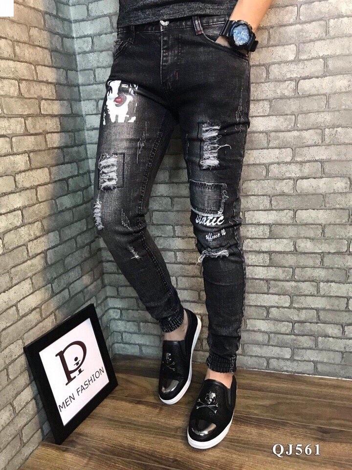 Quần jean nam rách bo ống rách cực đẹp
