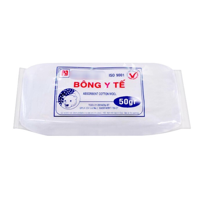 Bông y tế 50g, sợi bông cotton, dùng để lau rửa các vết thương, nhét tai mẹ khi sinh em bé, hay đi máy bay tránh ù tai