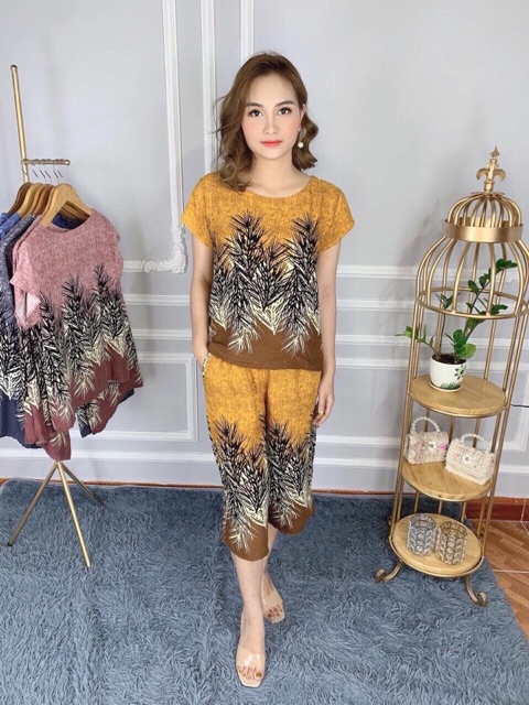 Bộ lanh lụa mặc nhà trung niên ảnh thật