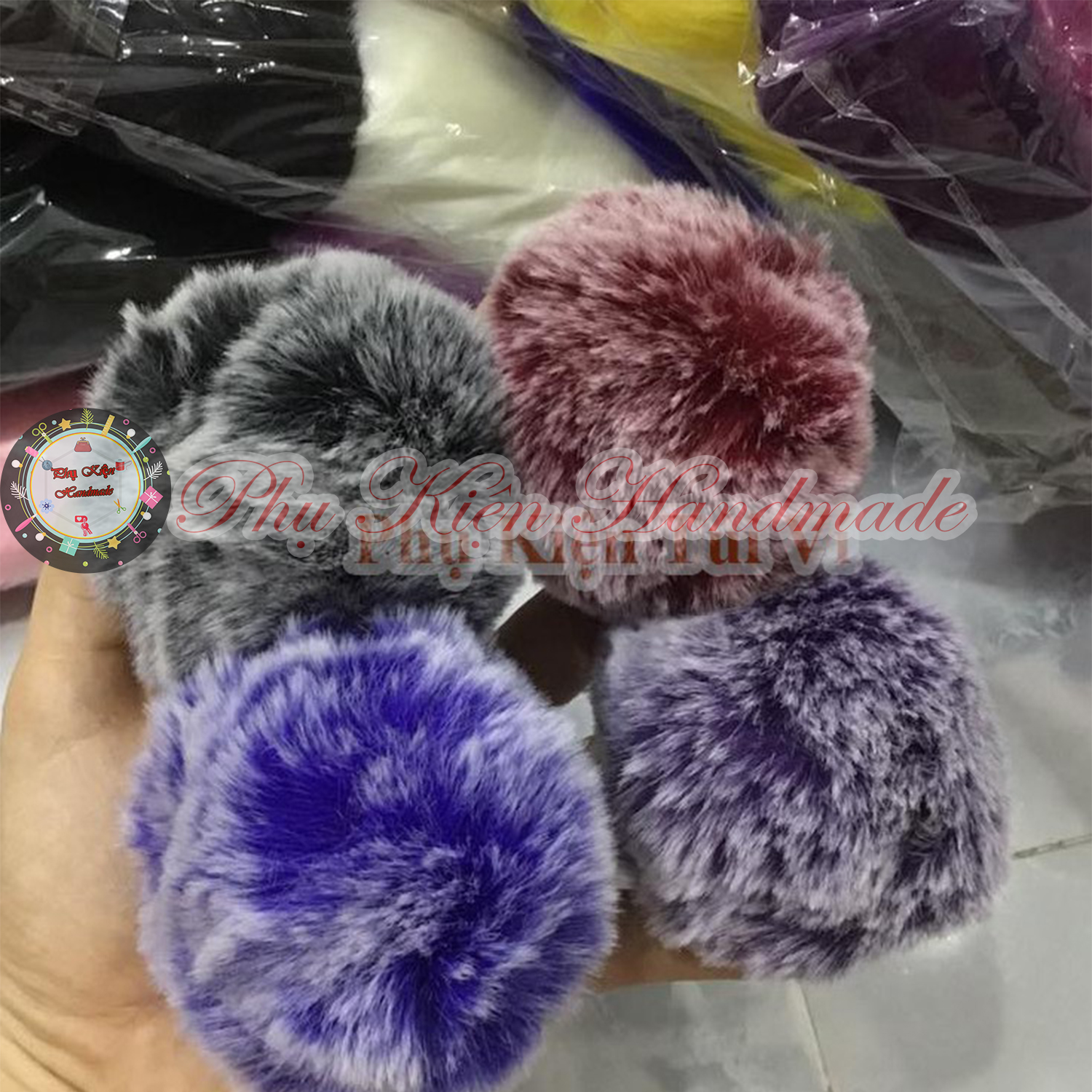 Pom pom loang 8cm làm đồ handmade