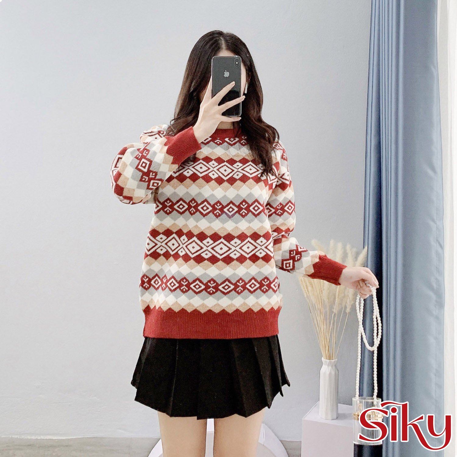 Áo len noel nữ SIKY - len giáng sinh họa tiết boho - AL08