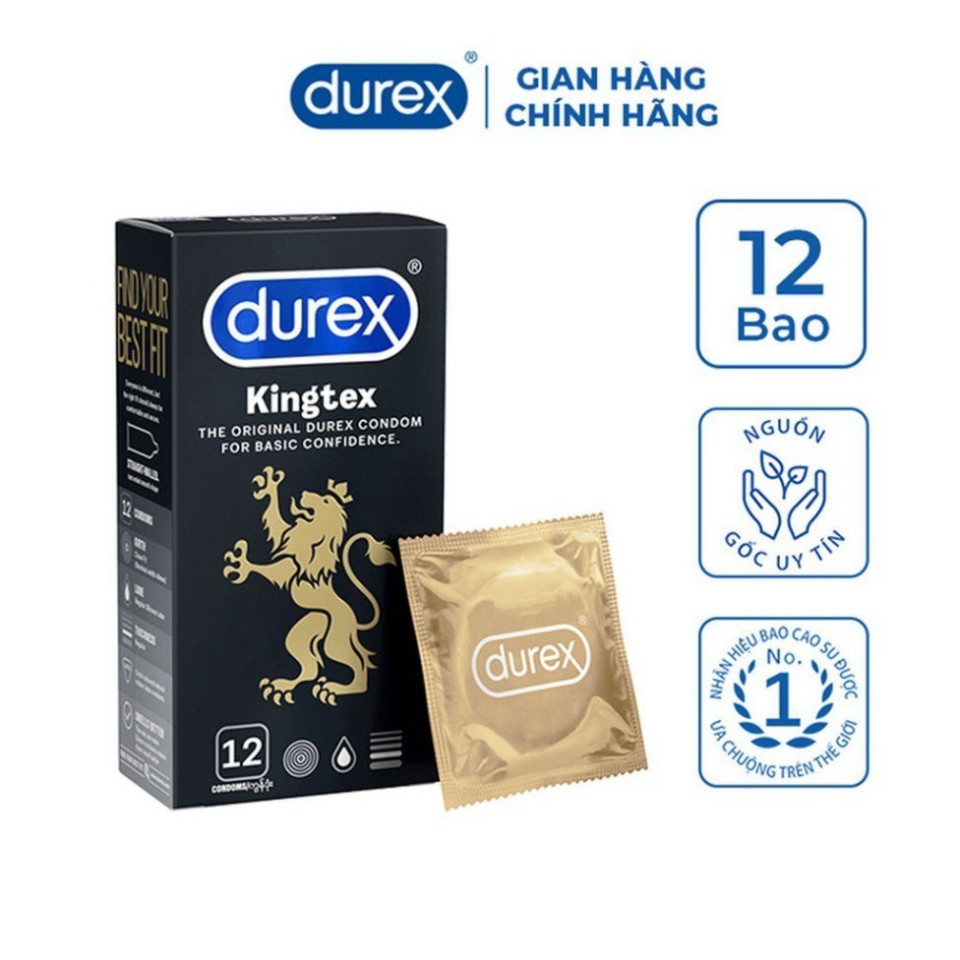 Bao cao su Durex Kingtex ôm sát, bôi trơn, size 49mm, hộp 12 bao