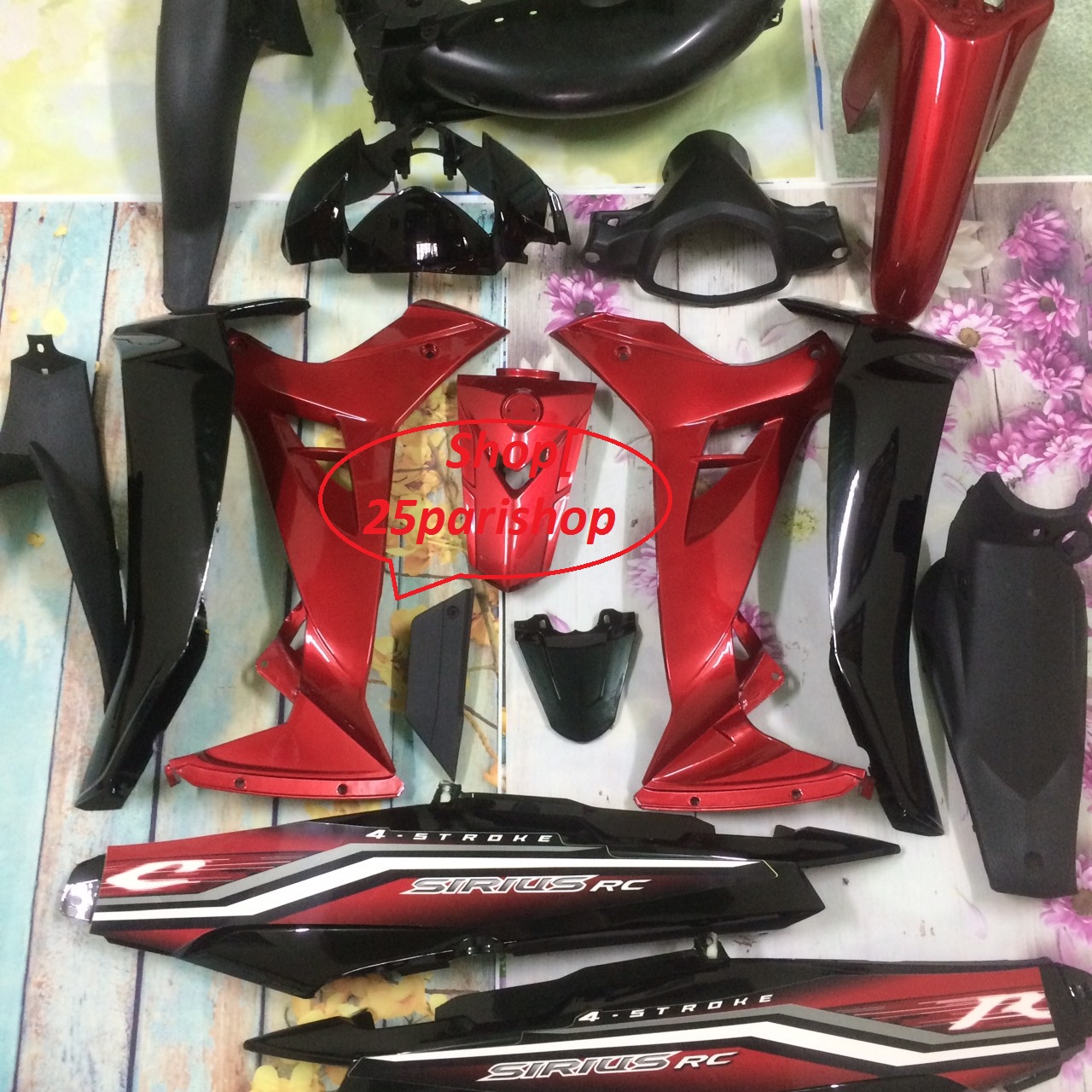 ( TẶNG TEM ) Bộ dàn áo xe sirius RC - SIRIUS màu Đỏ Đen PHANH ĐĨA , nhựa nguyên sinh loại 1