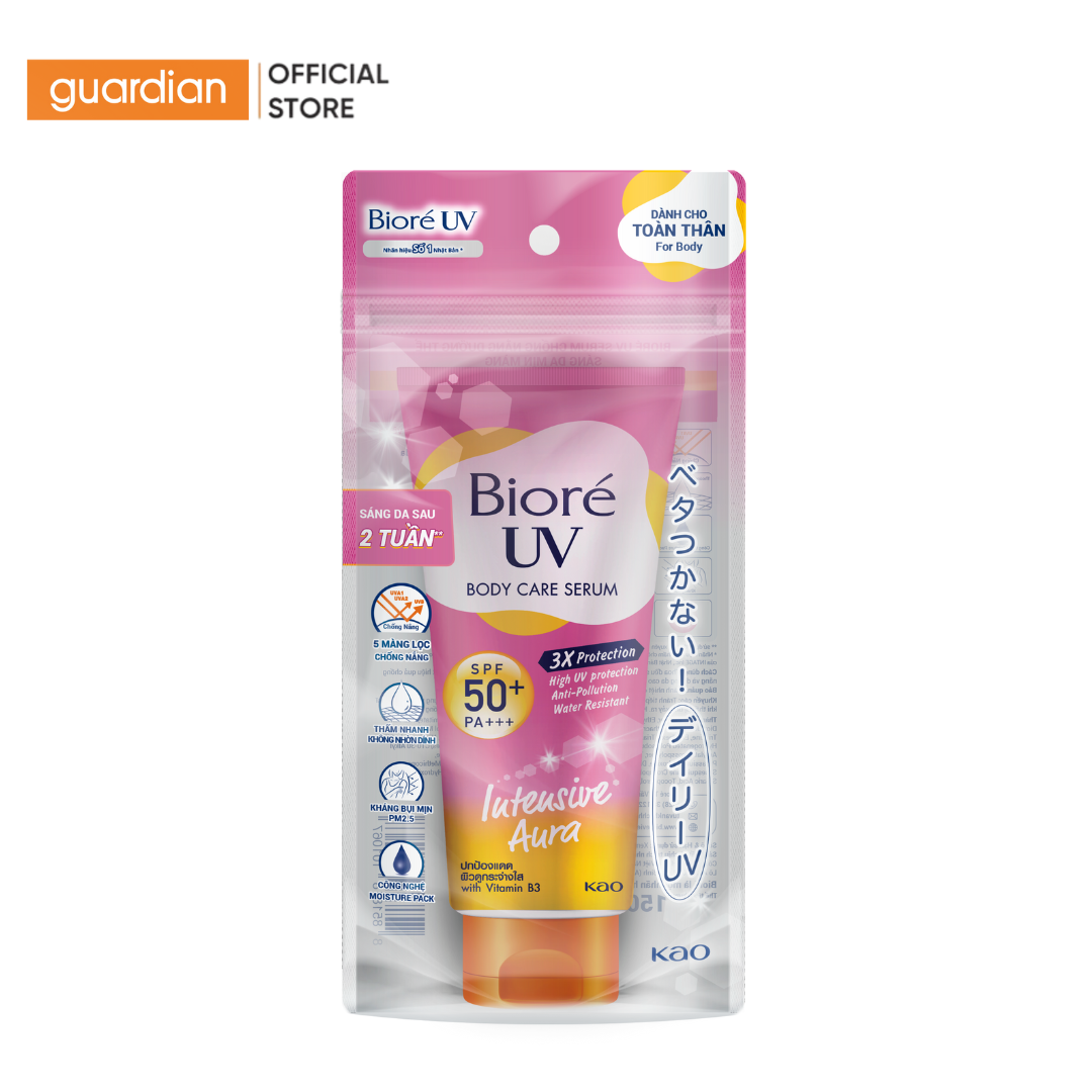 Serum Chống Nắng Dưỡng Thể Sáng Da Biore UV Anti-Pollution Body Care Serum Intensive Aura SPF50+ PA+++ 150Ml
