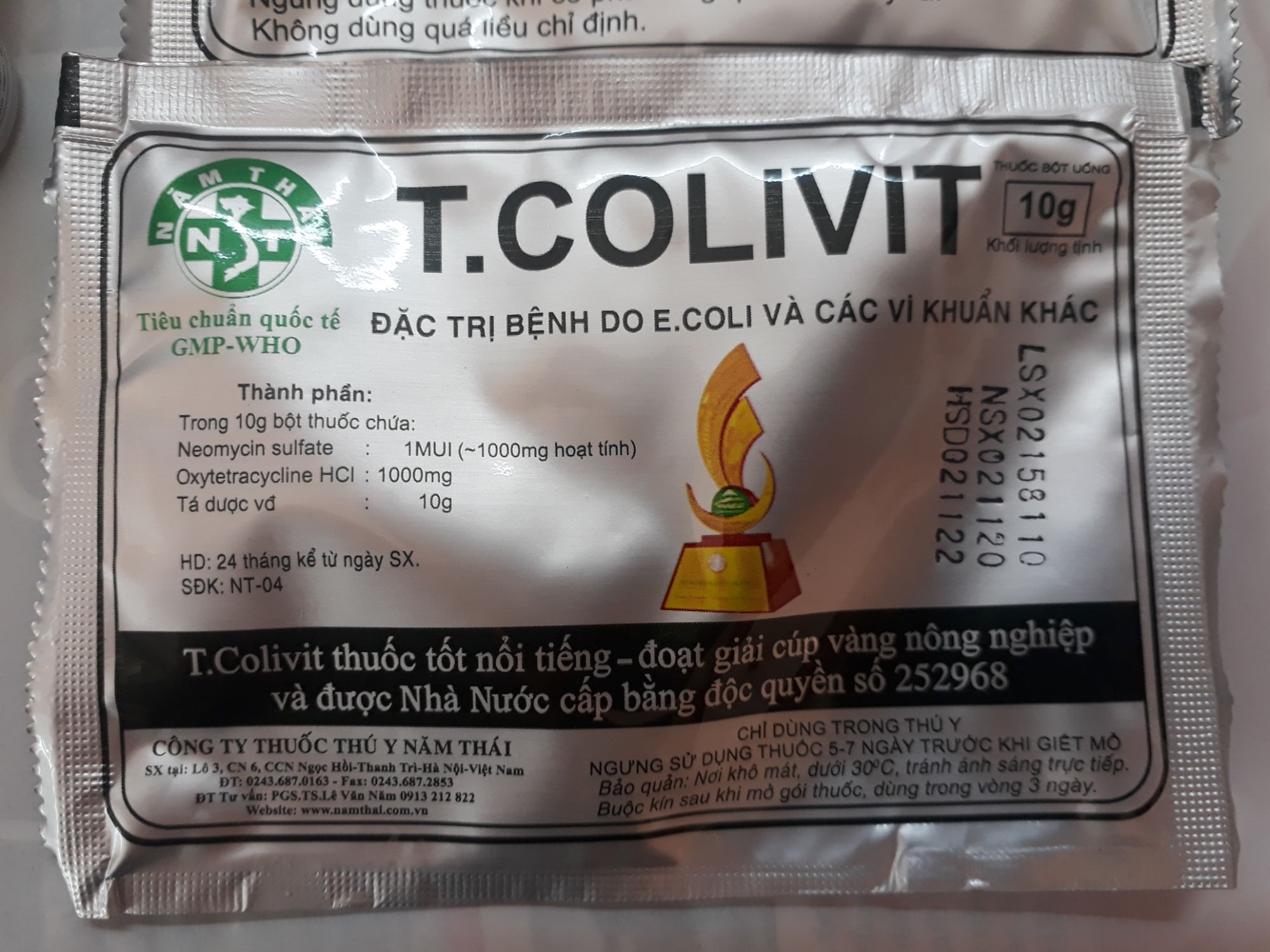 Gà đầu đen, nhiễm trùng đường ruột, phân trắng 2 gói tcolivit 10g