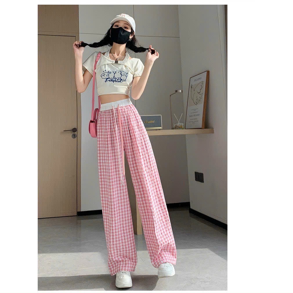 3 SIZE 45-60KG TÙY CHIỀU CAO] QUẦN DÀI LƯNG PHỐI TRẮNG, CARO LỤA DÀI 98CM ỐN RỘNG 28CM
