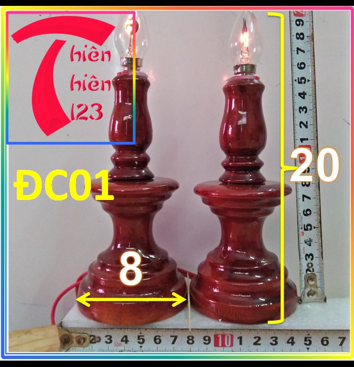 Cặp đèn điện đĩa nhỏ để bàn thờ Điện gỗ cao 20cm- hàng chất lượng giá tại xưởngm