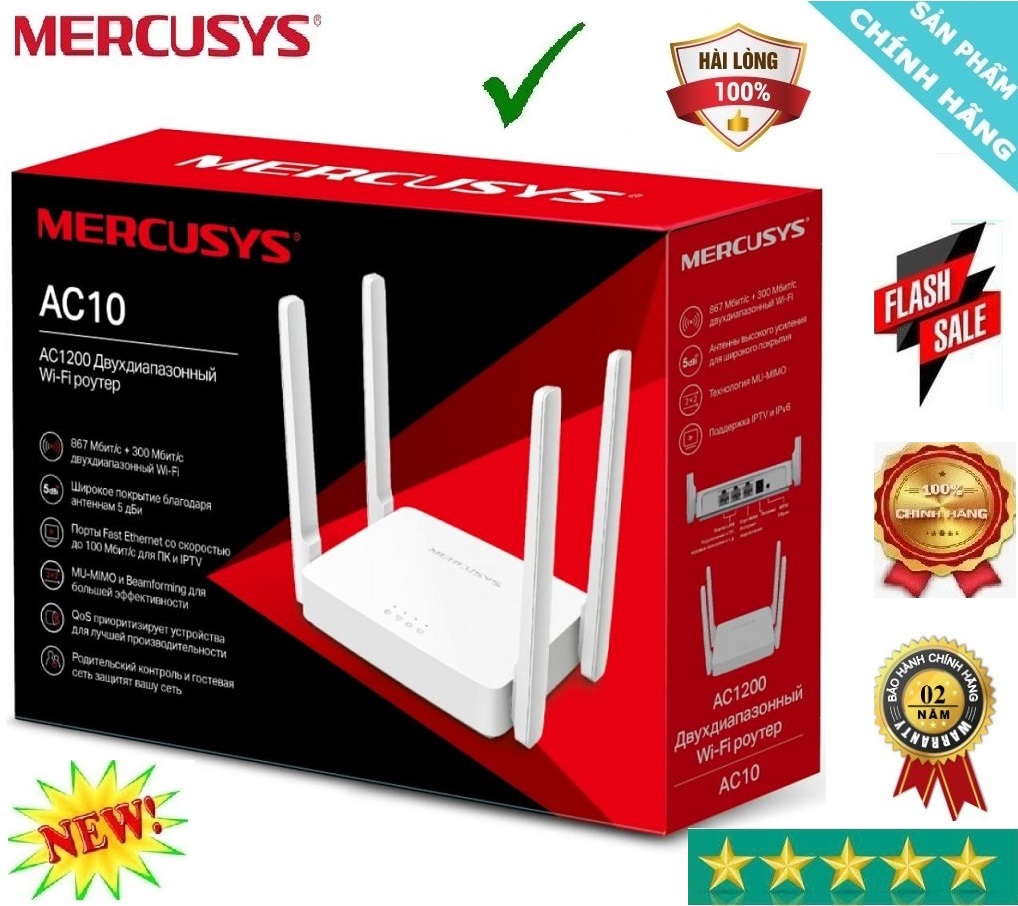 Router Wifi AC1200 Băng Tần Kép Mercusys AC10 Trắng