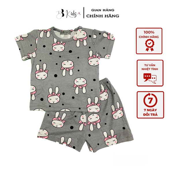 Bộ Cotton Ngắn Tay BB Kids Họa Tiết Thỏ Nơ Màu Ghi Cho Bé Gái