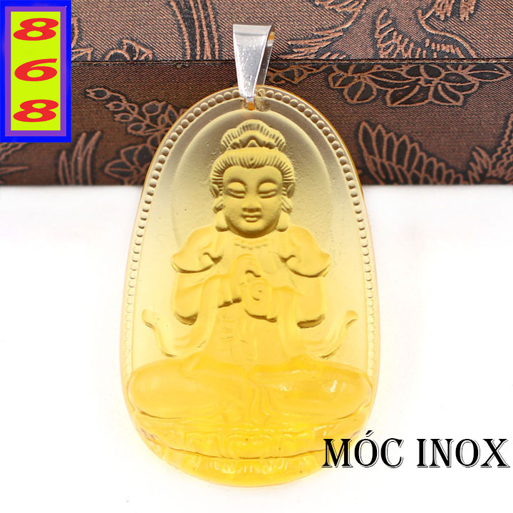 Mặt dây chuyền phật Đại Nhật Như Lai đá pha lê 3.6cm - Phật bản mệnh tuổi Mùi, Thân - Tặng kèm móc inox - Mặt size nhỏ