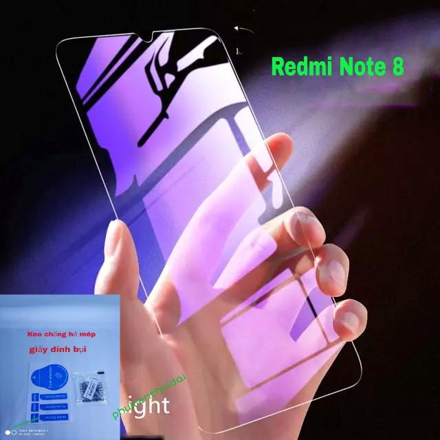 Kính Cường lực Xiaomi Redmi Note 8 tím chống tia UV hại mắt tặng keo chống hở mép