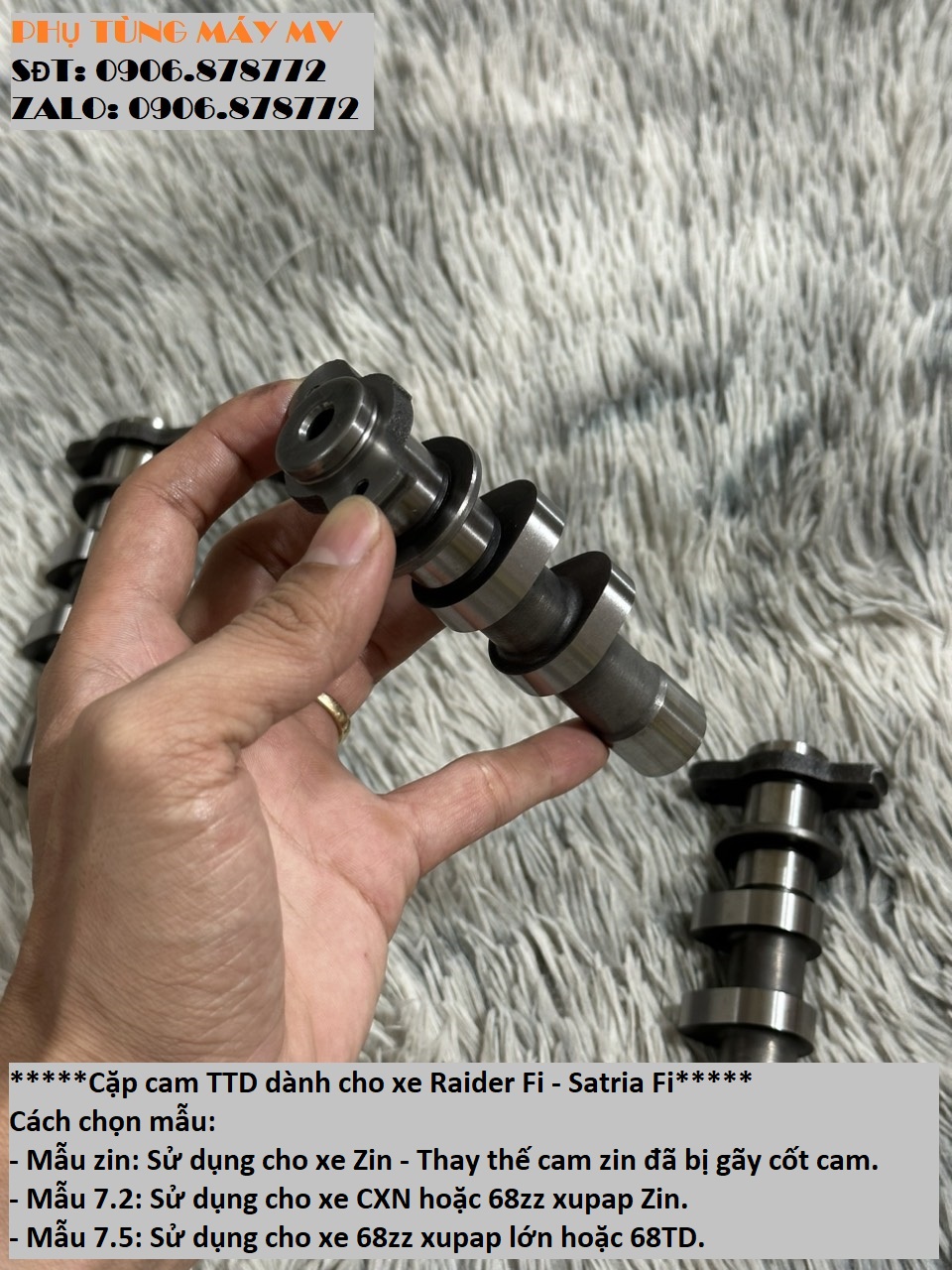 Cặp cam TTD size Zin/7.2/7.5 dành cho xe Raider Fi. Satria Fi