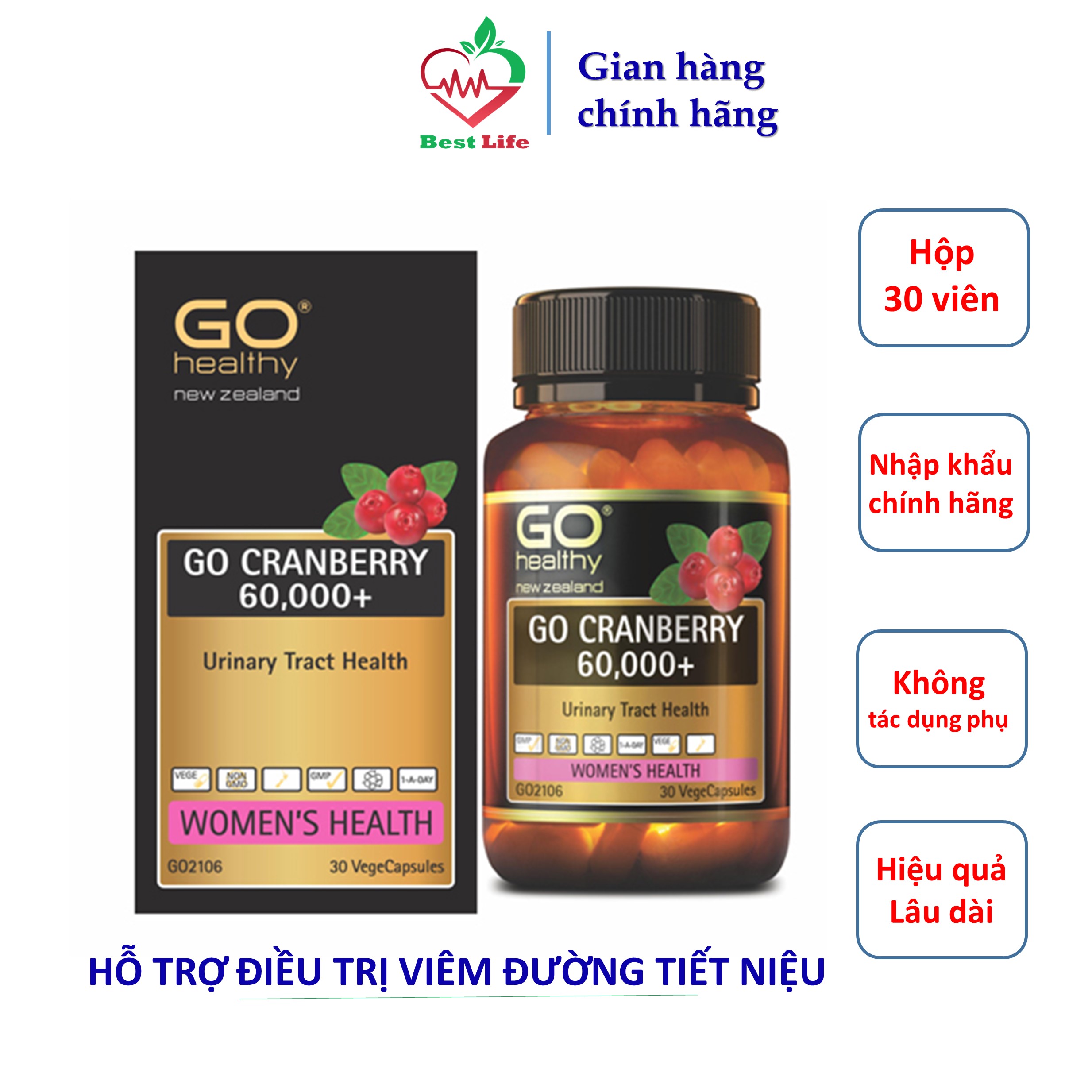Go healthy GO CRANBERRY 60000+ Hỗ trợ điều trị viêm đường tiết niệu viêm