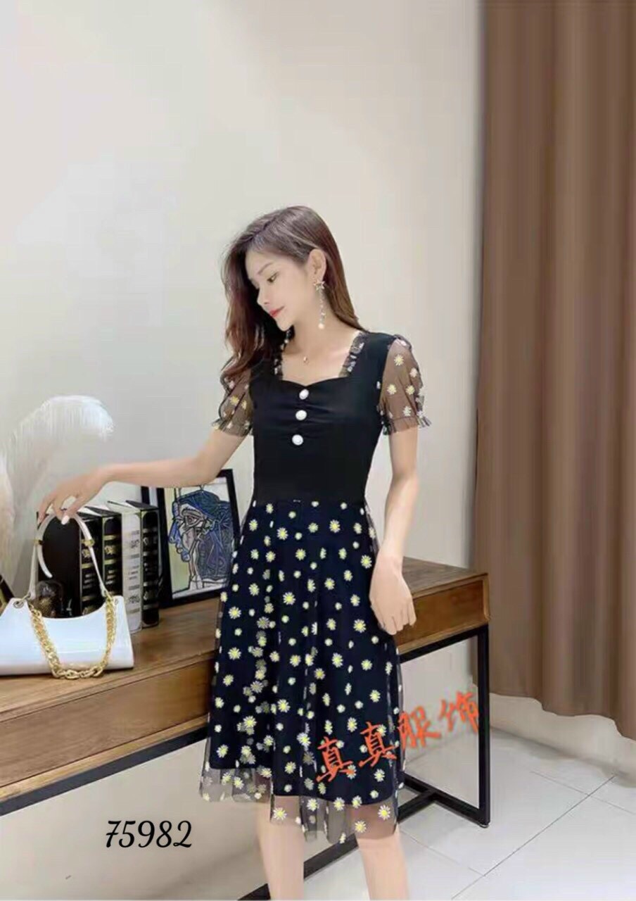 ĐẦM XÒE VOAN LỤA DỰ TIỆC HỌA TIẾT HOA THÊU SIÊU XINH TÔN DÁNG CHO CÁC QUÝ CÔ MỚI NHẤT HIỆN NAY