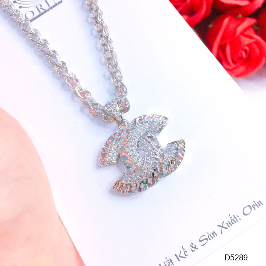 Dây chuyền bạc nữ, dây phụng mặt chữ đính đácao cấp D5289