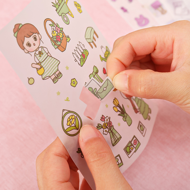 Túi 4 tấm sticker dán cô bé nhiều chủ đề