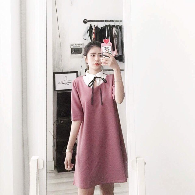 Đầm suông form A nơ cổ Annie