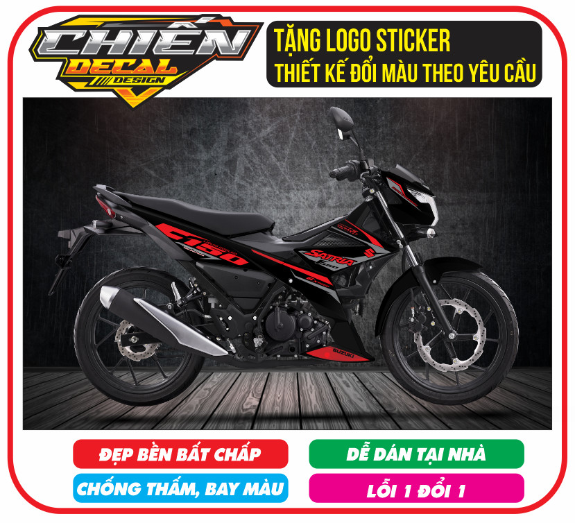Tem rời satria chế như mẫu zin fi 150 đen đỏ tem satria đỏ đen